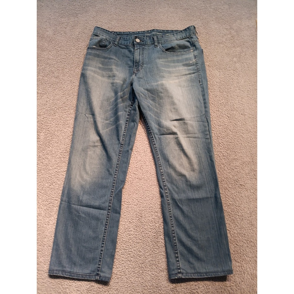 Calvin Klein Jeans Slim Straight Men's 34x32 Blue Distressed Wash Denim